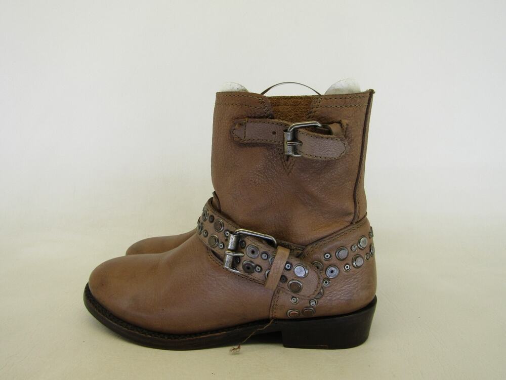ASH Womens Size 37 EUR Distressed Brown Leather Engineer Ankle Boots Bootie